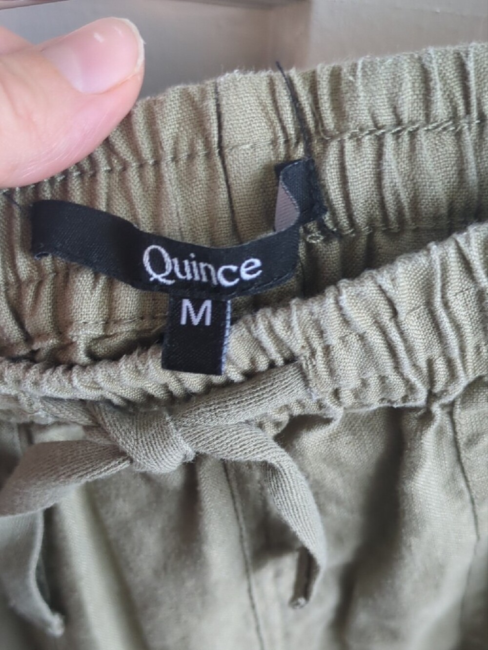 Quince Olive Drawstring Linen-Blend Shorts - Picture 2 of 5